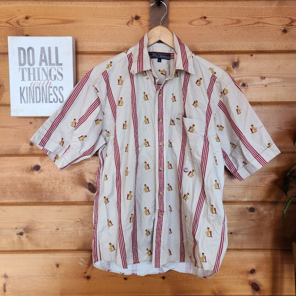 Natural Exchange Single Needle Combed‎ Cotton Button Down Shirt Pinstripe Size M